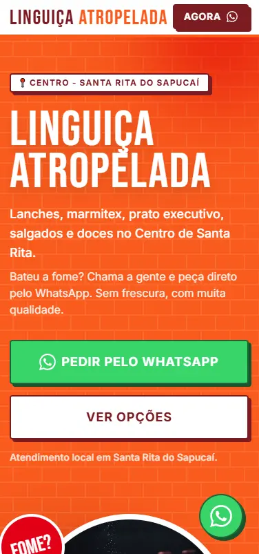 Site Linguiça Atropelada exibido em celular